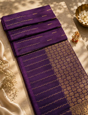 Deep Brinjal Violet Dubion Semi Softsilk Saree – Handloom