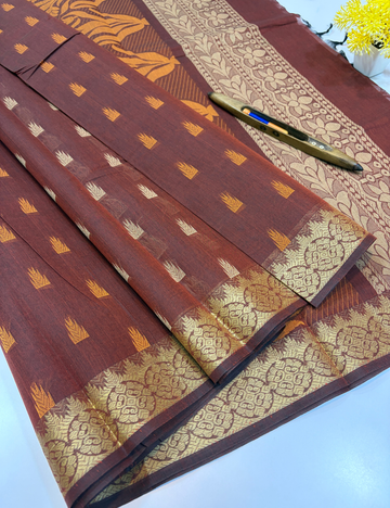 Negamam Pure Cotton Saree with Thread Butta Design & Self Colour Border | Plain Blouse Included