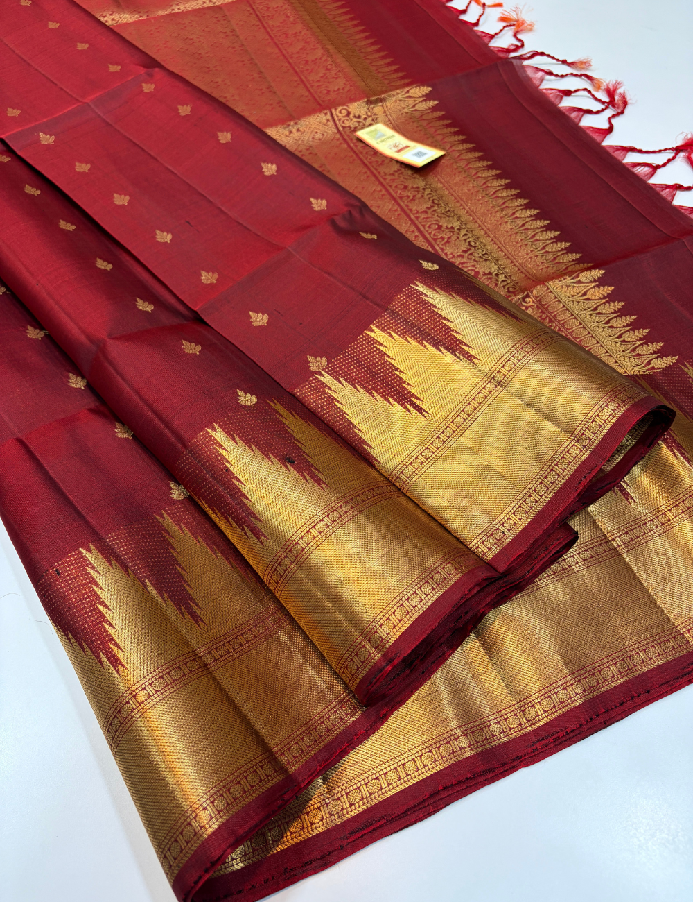 Temple Border Deep Maroon Handloom Pure Soft Silk Saree | Silk Mark Certified | Aadithya Handlooms