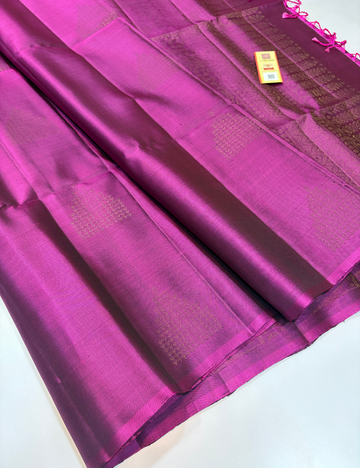 Deep Purple Handloom Pure Soft Silk Saree with Neem Jari Puttas | Borderless Design | Silk Mark Certified