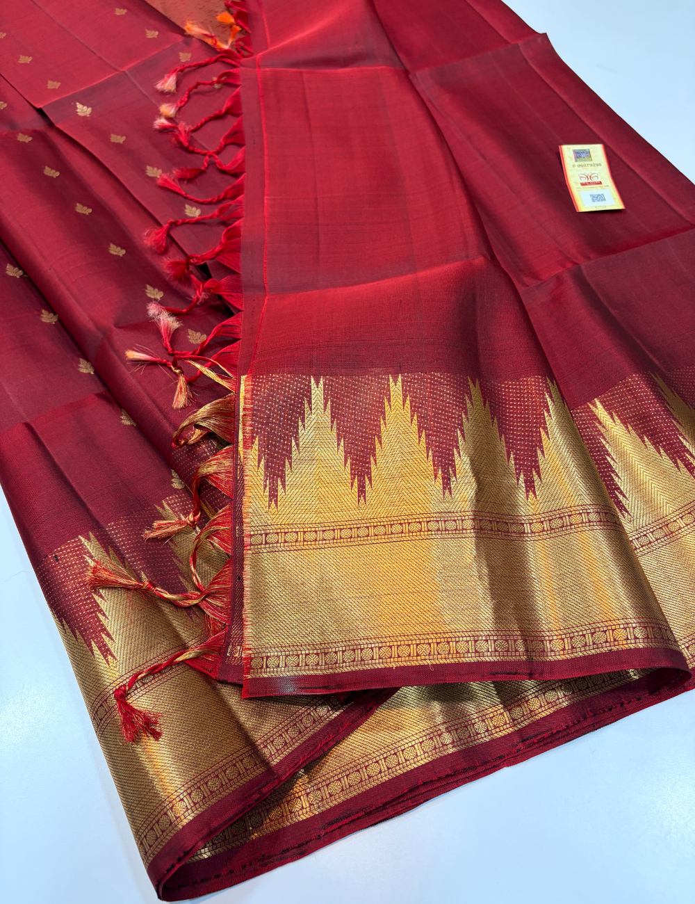 Temple Border Deep Maroon Handloom Pure Soft Silk Saree | Silk Mark Certified | Aadithya Handlooms