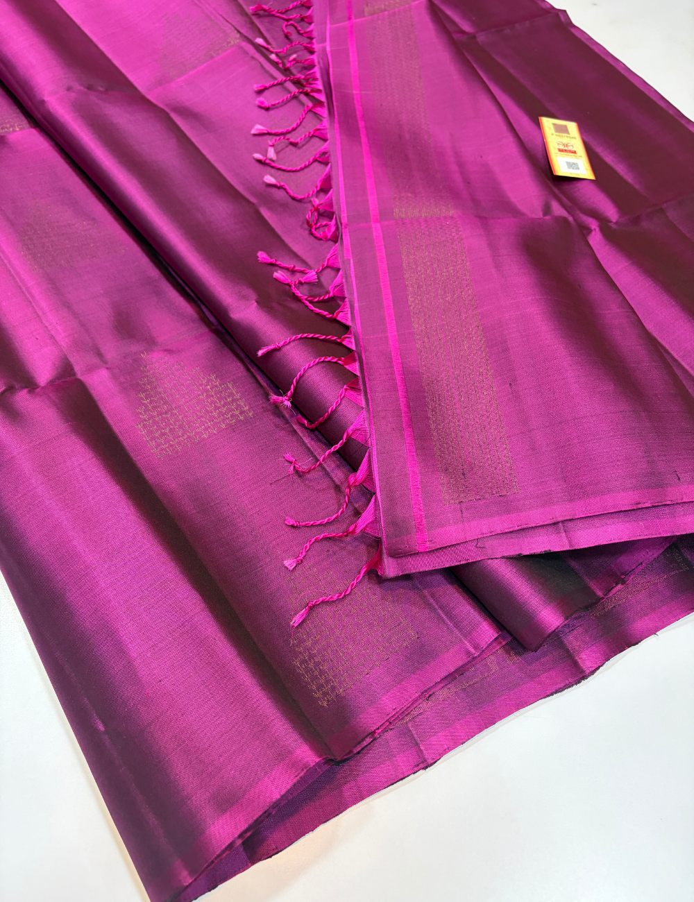 Deep Purple Handloom Pure Soft Silk Saree with Neem Jari Puttas | Borderless Design | Silk Mark Certified
