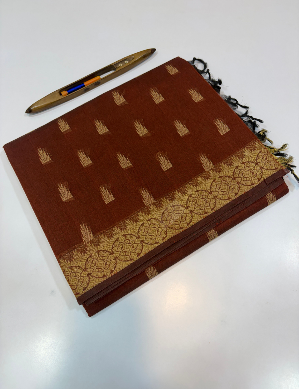 Negamam Pure Cotton Saree with Thread Butta Design & Self Colour Border | Plain Blouse Included