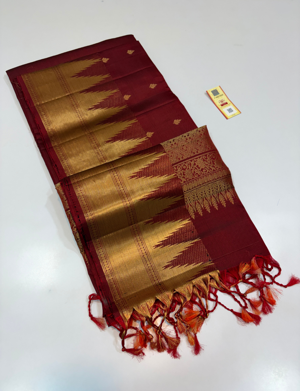 Temple Border Deep Maroon Handloom Pure Soft Silk Saree | Silk Mark Certified | Aadithya Handlooms