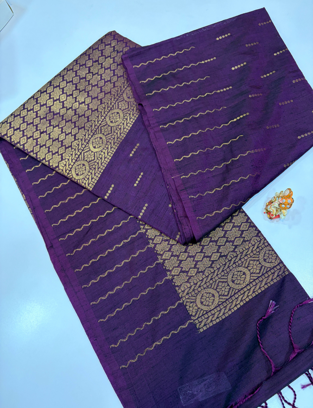 Deep Brinjal Violet Dubion Semi Softsilk Saree – Handloom