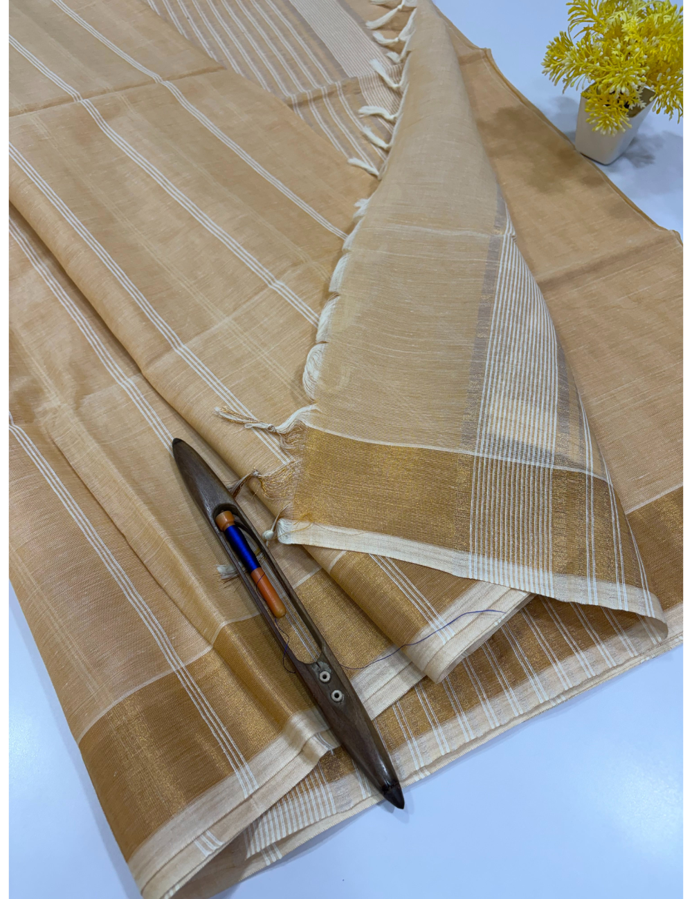 Golden Beige Pure Cotton Saree with Jari Border