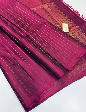 Wine Colour SilkMark Certified Handloom Pure Soft Silk Saree – Monotone Vairaoosi Design