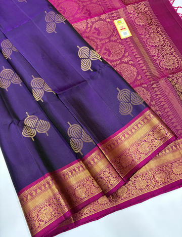 Royal Purple & Beetroot Pink Kanchi Border Handloom Pure Softsilk Saree with Silkmark
