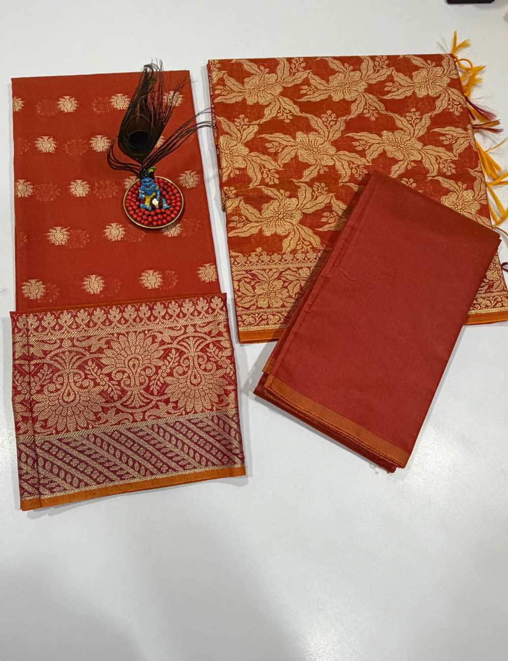 Orange Monotone Handloom Silk Cotton 3 Pc Salwar Set | Elegant Traditional Wear