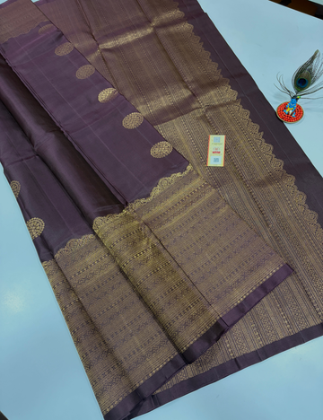 Handloom Pure Soft Silk Saree in Coffee Brown with Self Colour Turning Border | Double Warp | Fancy Zari Buttas | Silk Mark Certified
