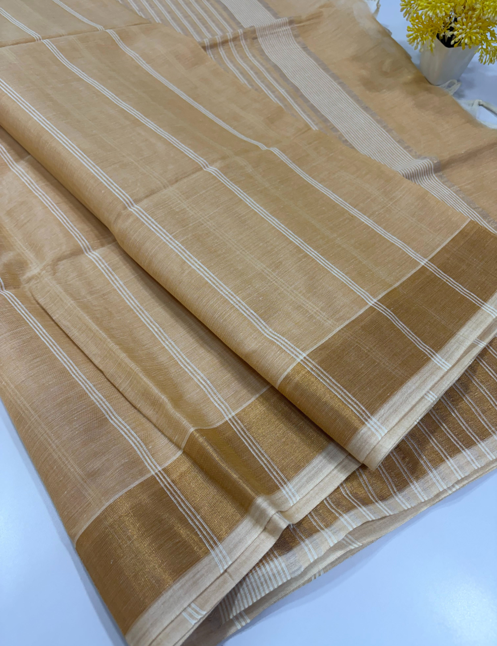 Golden Beige Pure Cotton Saree with Jari Border