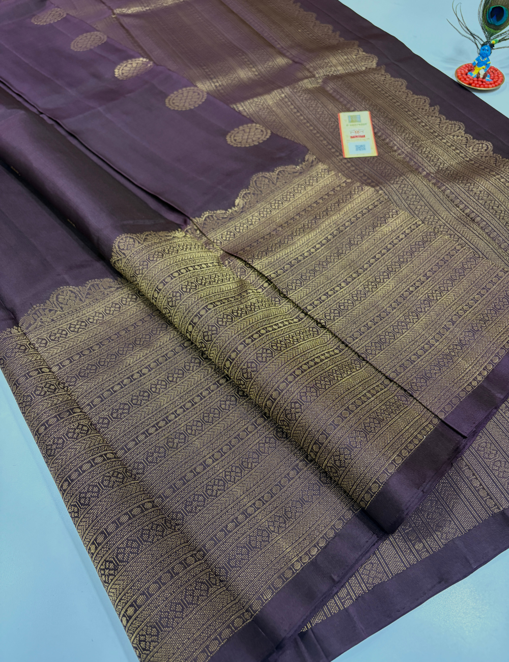 Handloom Pure Soft Silk Saree in Coffee Brown with Self Colour Turning Border | Double Warp | Fancy Zari Buttas | Silk Mark Certified