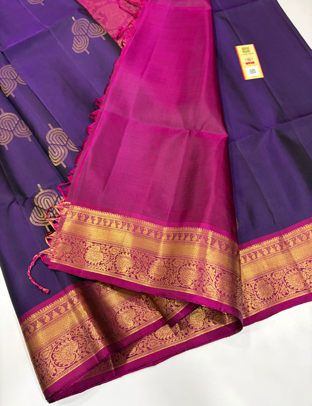 Royal Purple & Beetroot Pink Kanchi Border Handloom Pure Softsilk Saree with Silkmark