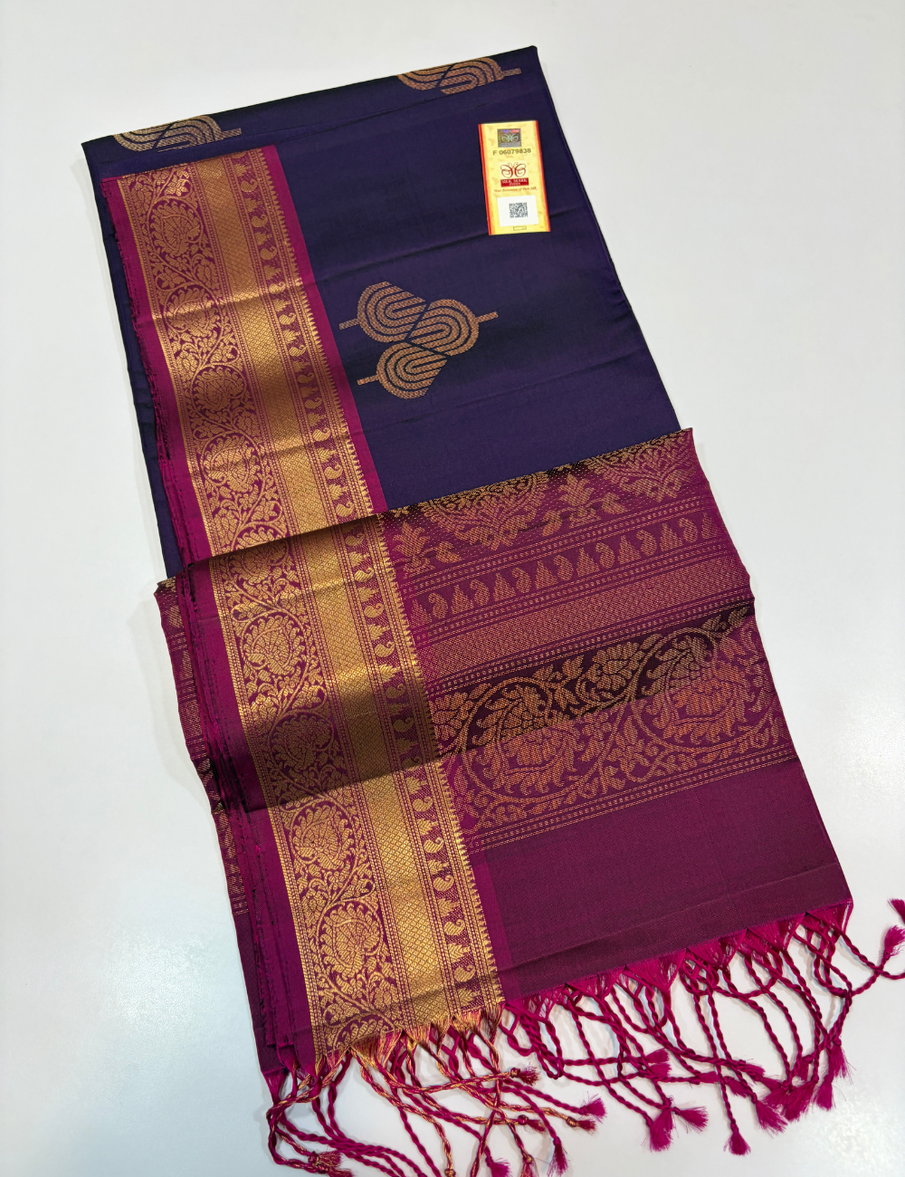 Royal Purple & Beetroot Pink Kanchi Border Handloom Pure Softsilk Saree with Silkmark
