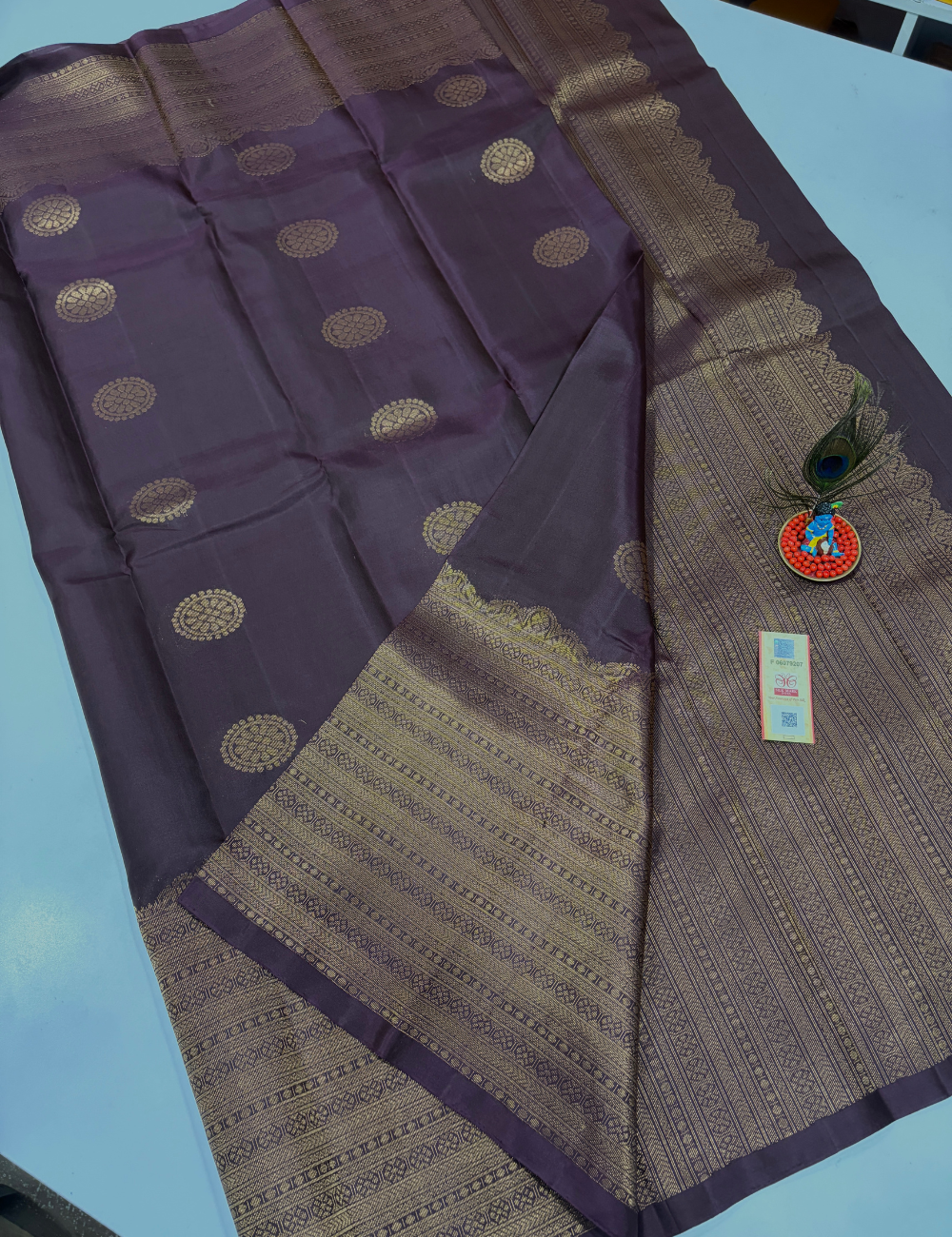 Handloom Pure Soft Silk Saree in Coffee Brown with Self Colour Turning Border | Double Warp | Fancy Zari Buttas | Silk Mark Certified