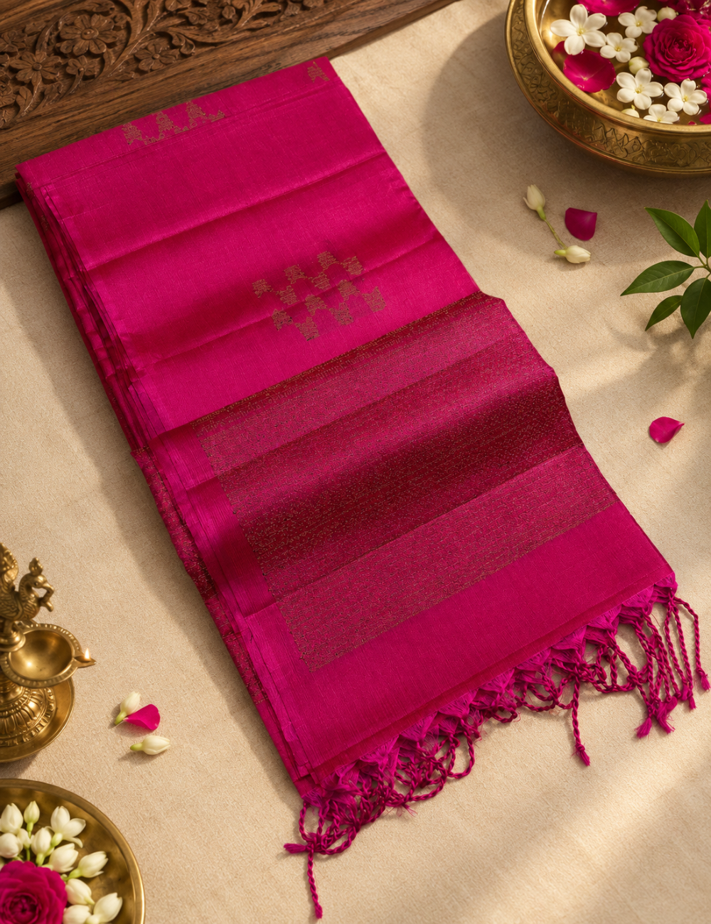 Magenta Pink Borderless Neam Jari Pure Softsilk Saree