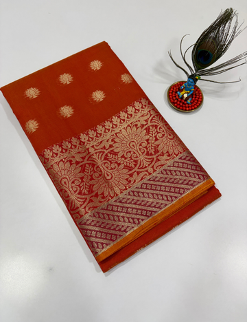 Orange Monotone Handloom Silk Cotton 3 Pc Salwar Set | Elegant Traditional Wear