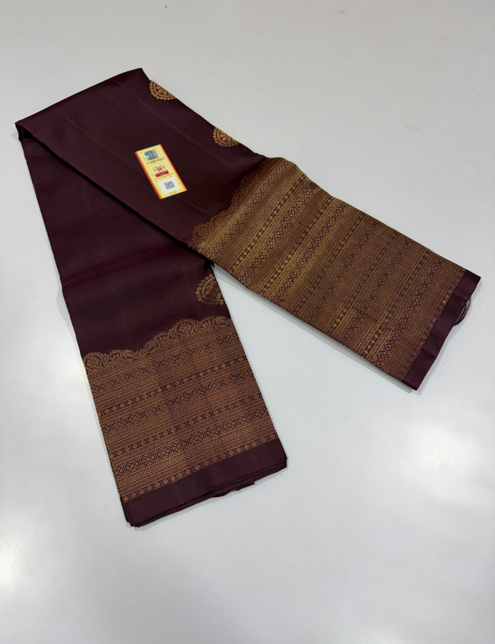 Handloom Pure Soft Silk Saree in Coffee Brown with Self Colour Turning Border | Double Warp | Fancy Zari Buttas | Silk Mark Certified