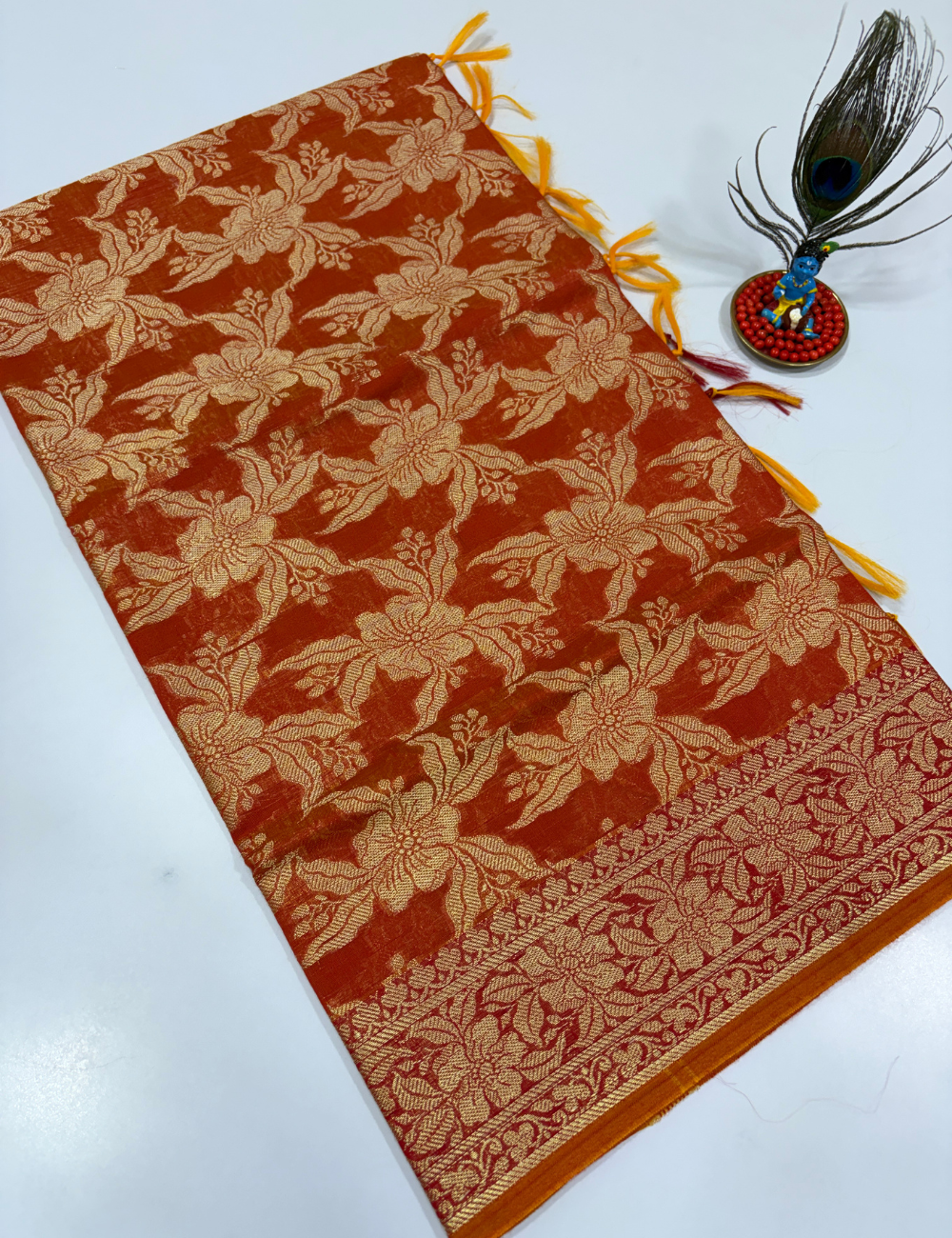 Orange Monotone Handloom Silk Cotton 3 Pc Salwar Set | Elegant Traditional Wear