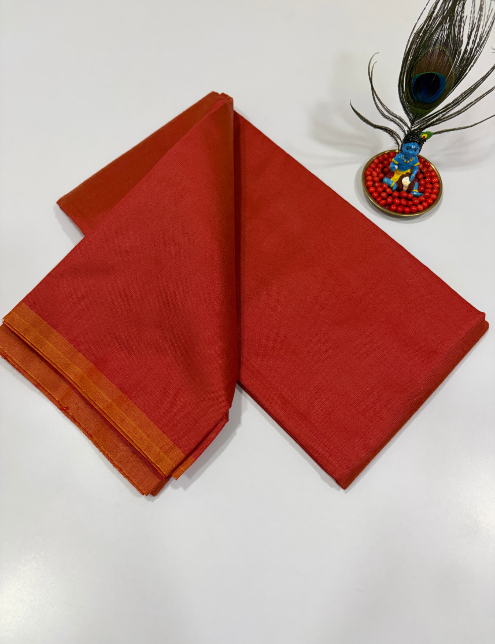 Orange Monotone Handloom Silk Cotton 3 Pc Salwar Set | Elegant Traditional Wear