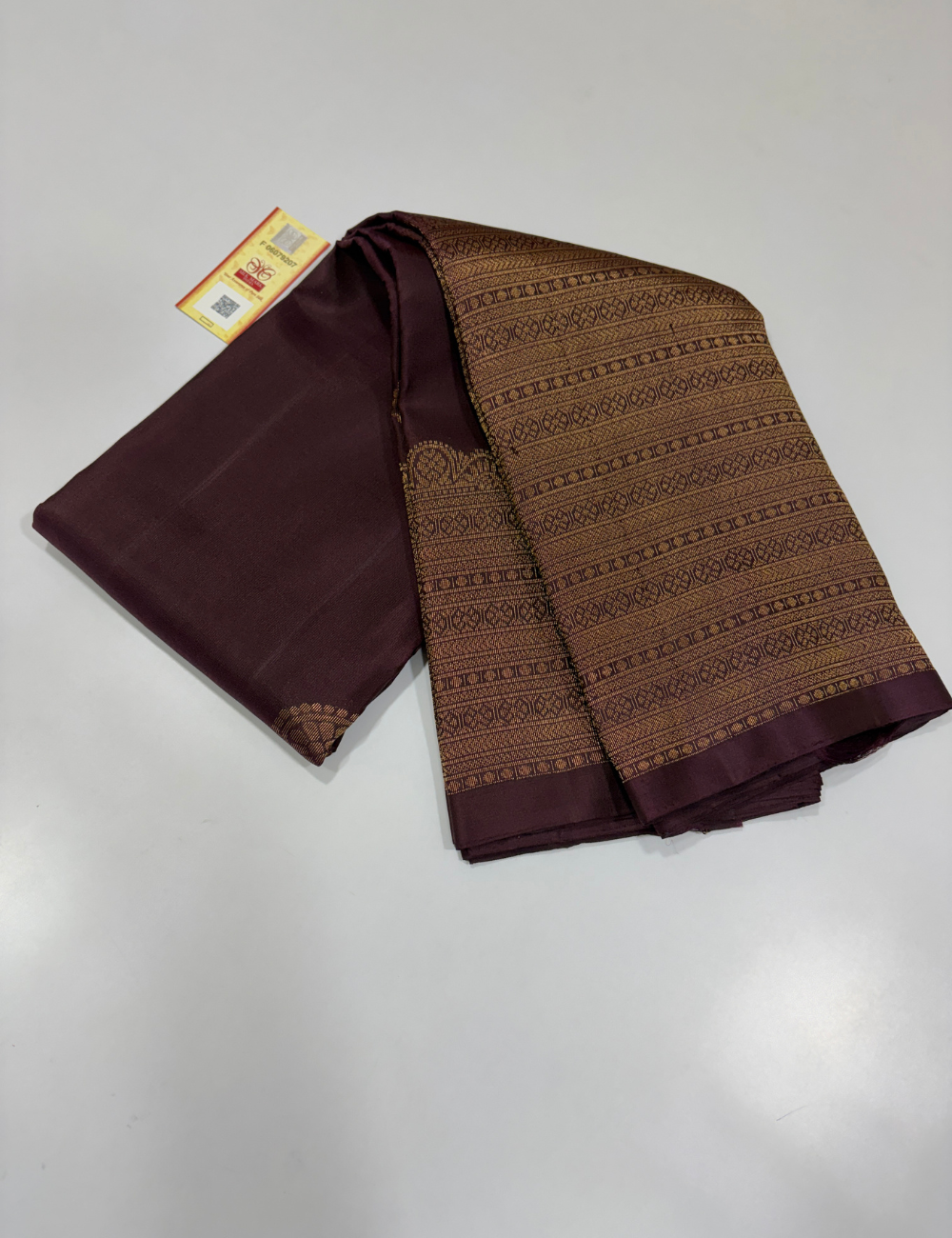 Handloom Pure Soft Silk Saree in Coffee Brown with Self Colour Turning Border | Double Warp | Fancy Zari Buttas | Silk Mark Certified