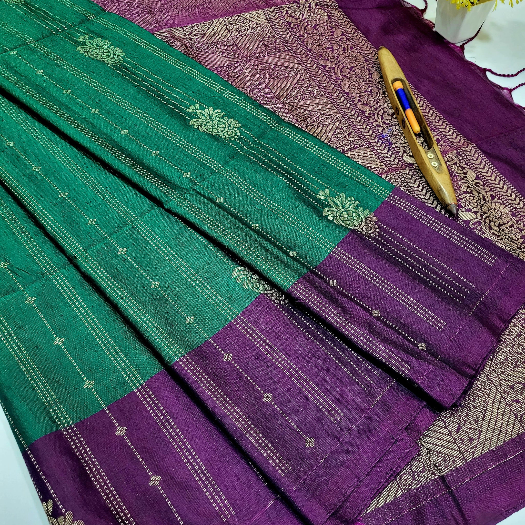 Regal Bottle Green with Royal Purple – Dubion Semi Soft Silk Saree