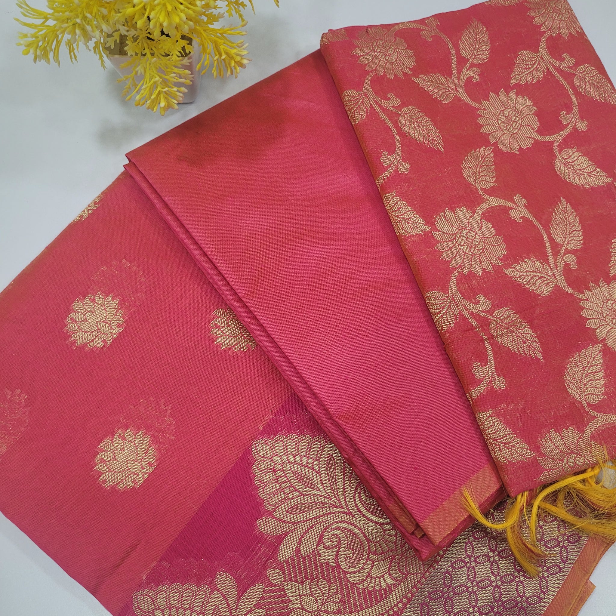 Dual Tone Orange Handloom Silk Cotton Unstitched Salwar Set with Brocade Shawl – 3PC Function Wear