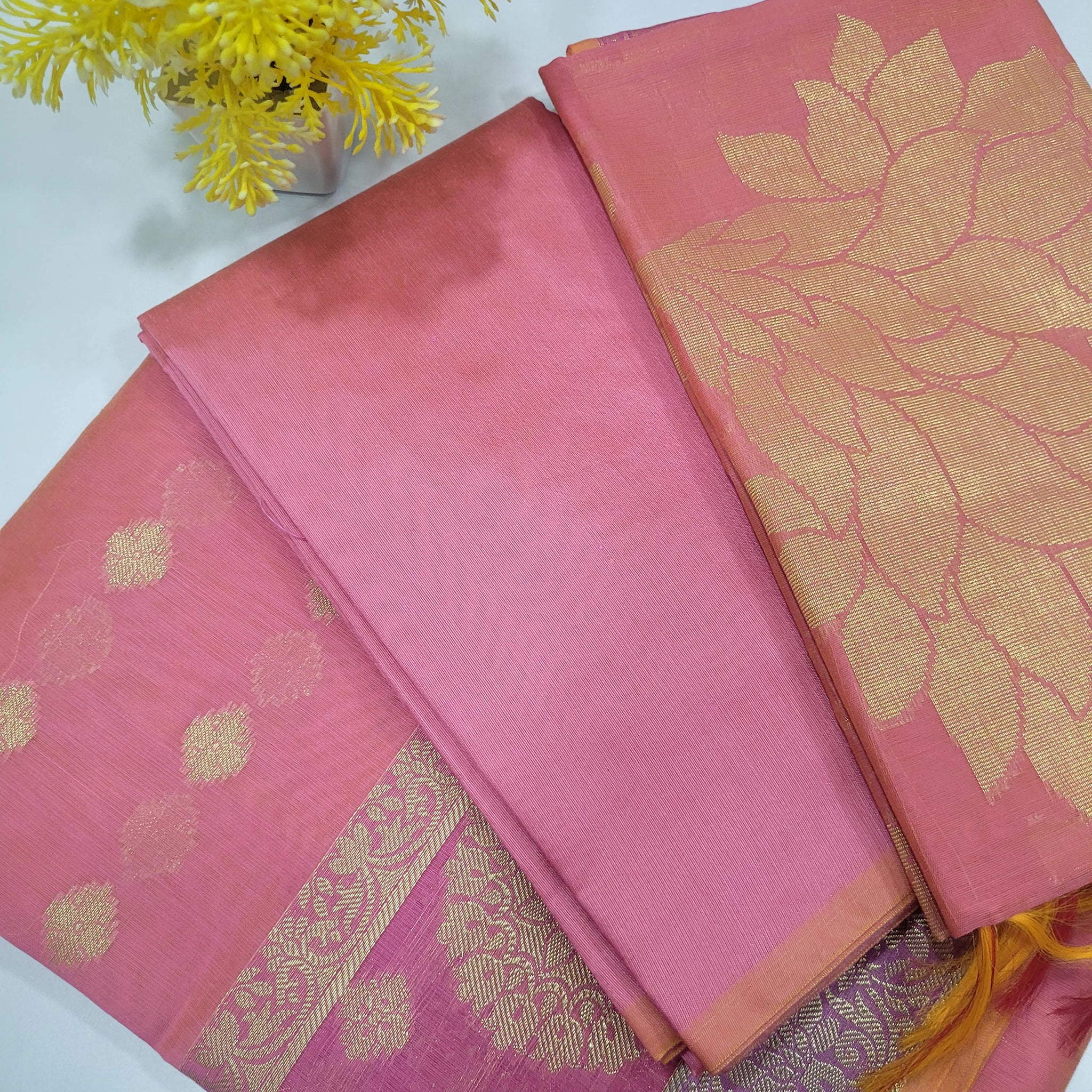 Baby Pink Handloom Silk Cotton Unstitched Salwar Set with Brocade Shawl – 3PC Function Wear