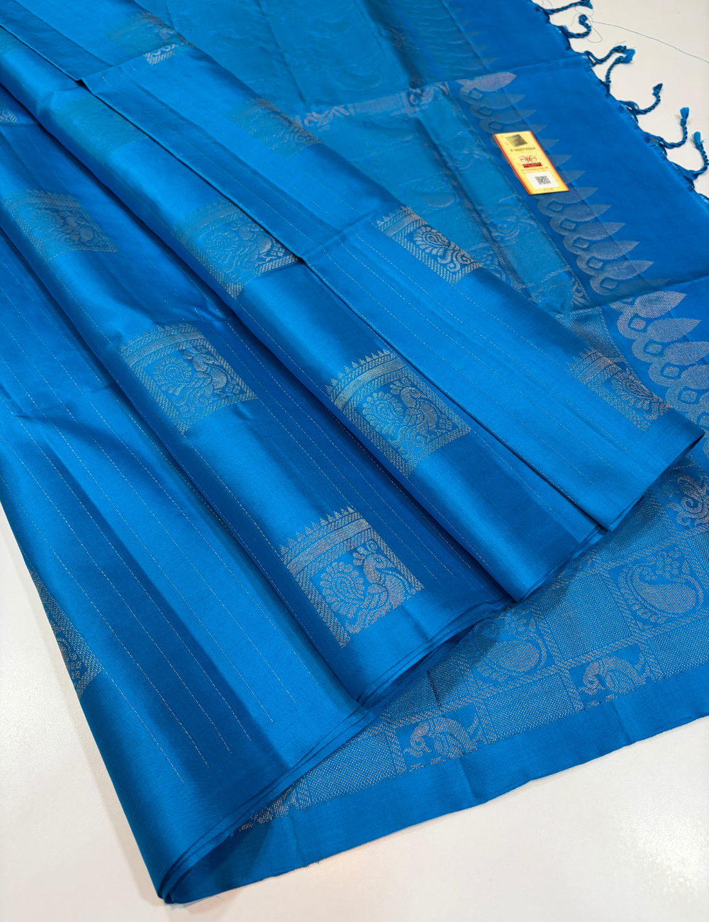 Borderless Anantha Blue Golden Jari Putta Handloom Pure Soft Silk Saree with Silk Mark