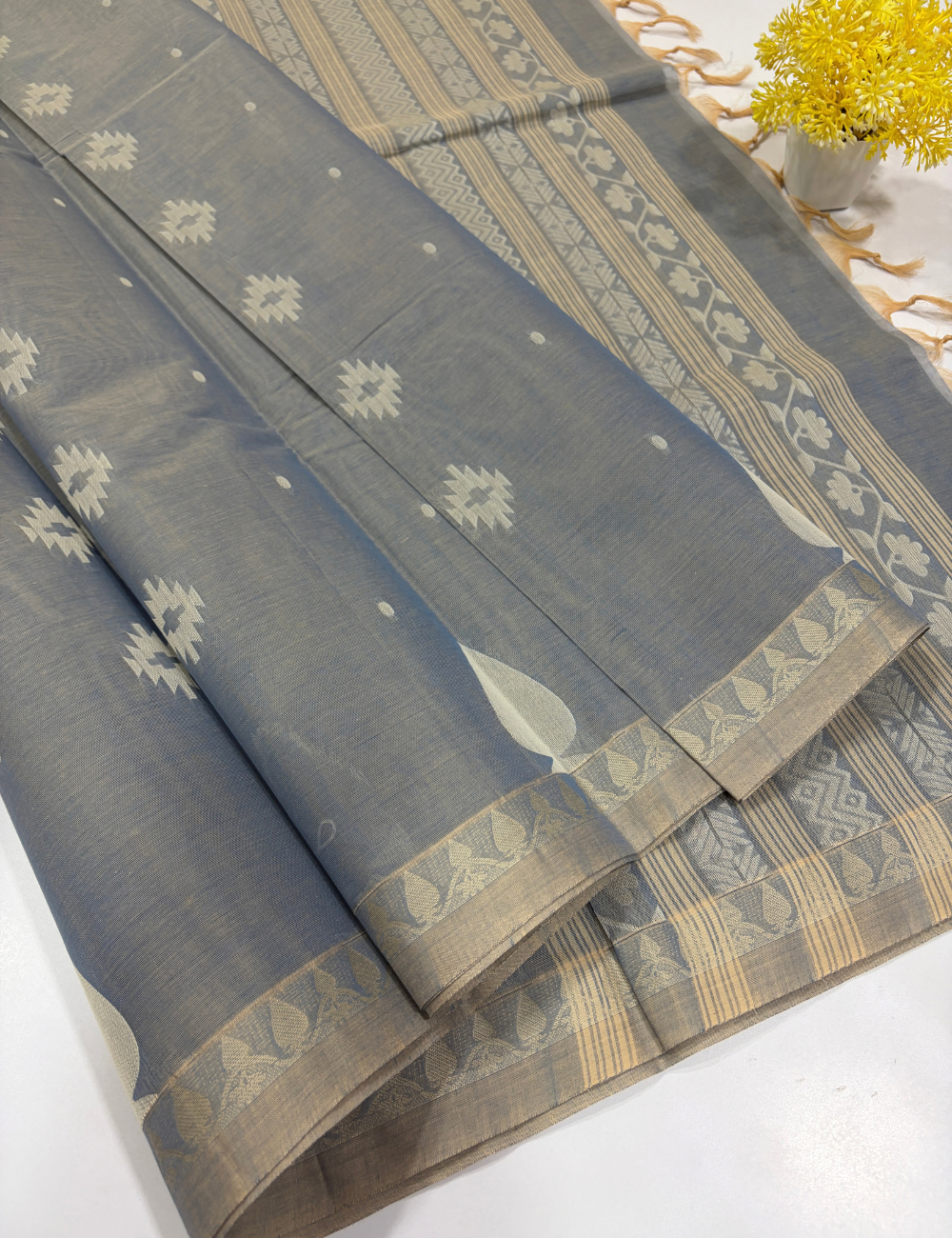 Pure Cotton Pochampally Slate Blue Thread Putta Saree