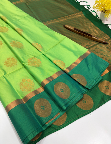 Semi Softsilk Saree in Parrot Green with Leaf Green Contrast Border