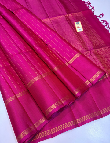 Magenta Pink Handloom Pure Soft Silk Saree with Vairaoosi Weaves, Monotone Pallu & Matching Blouse | Silk Mark Certified