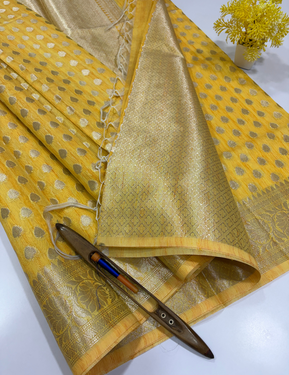 Premium Matka Silk Cotton Saree – Mustard Yellow with Full Zari Weaving | Rich Zari Border & Brocade Blouse