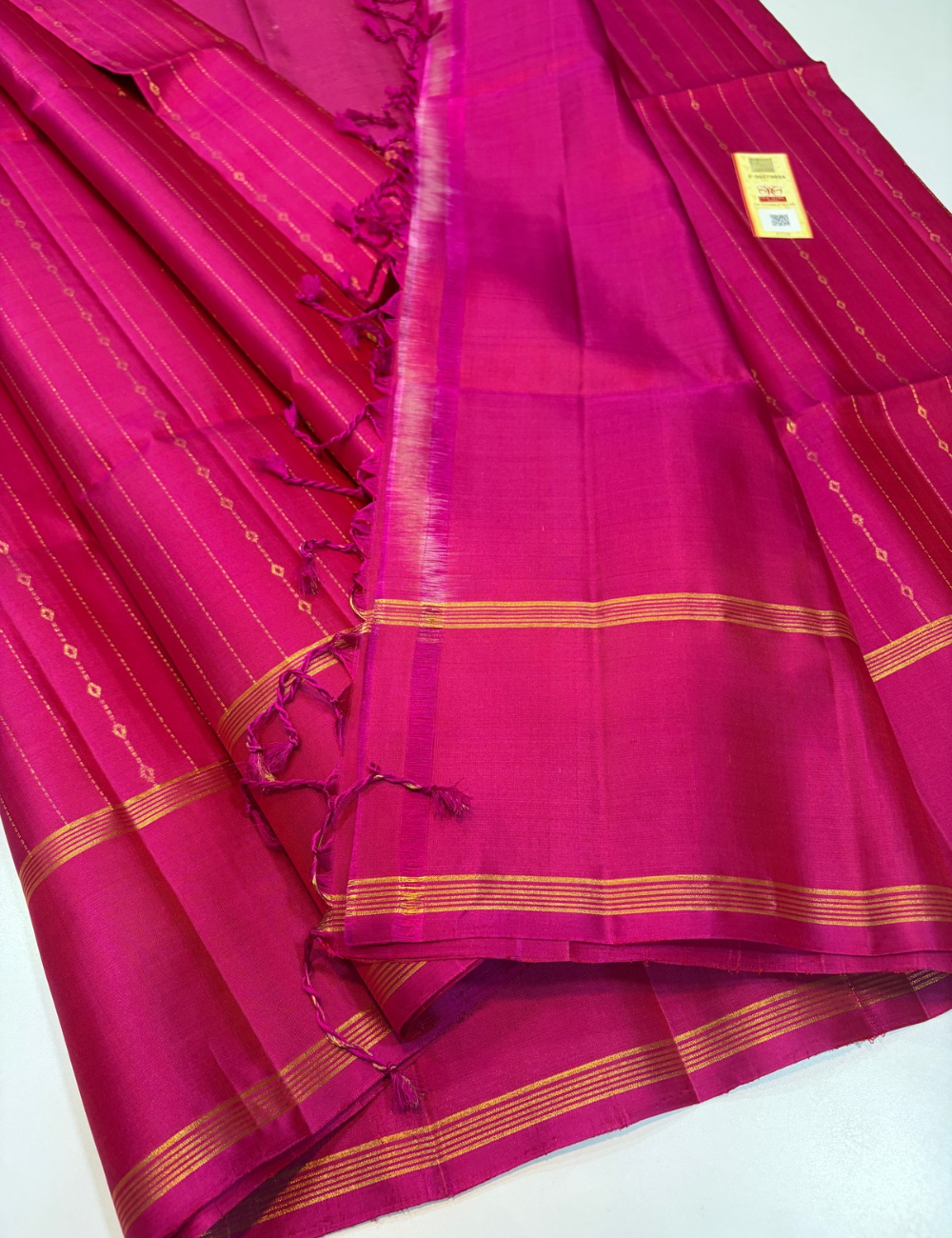 Magenta Pink Handloom Pure Soft Silk Saree with Vairaoosi Weaves, Monotone Pallu & Matching Blouse | Silk Mark Certified