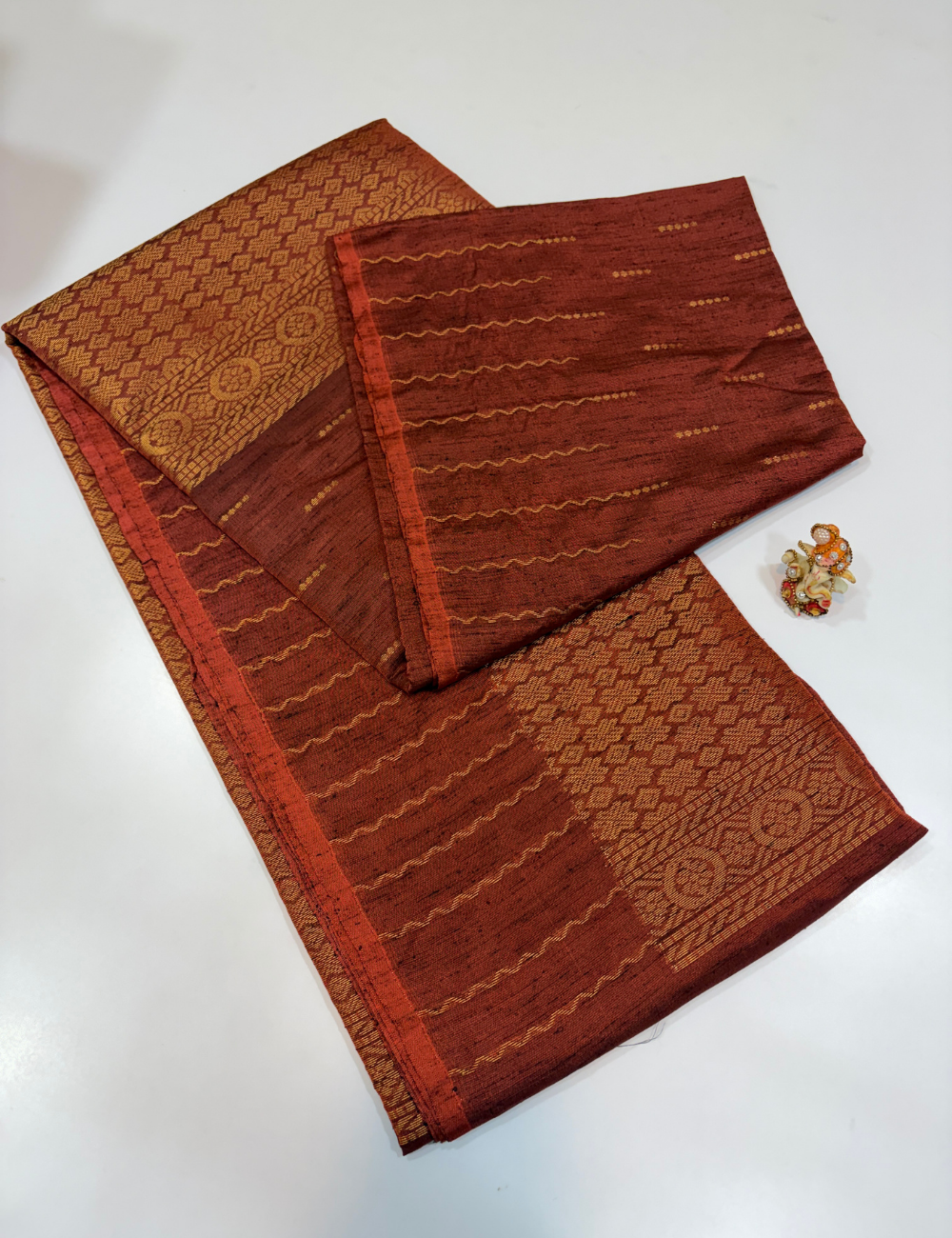 Rich Rust Brown Dubion Semi Softsilk Saree – Handloom