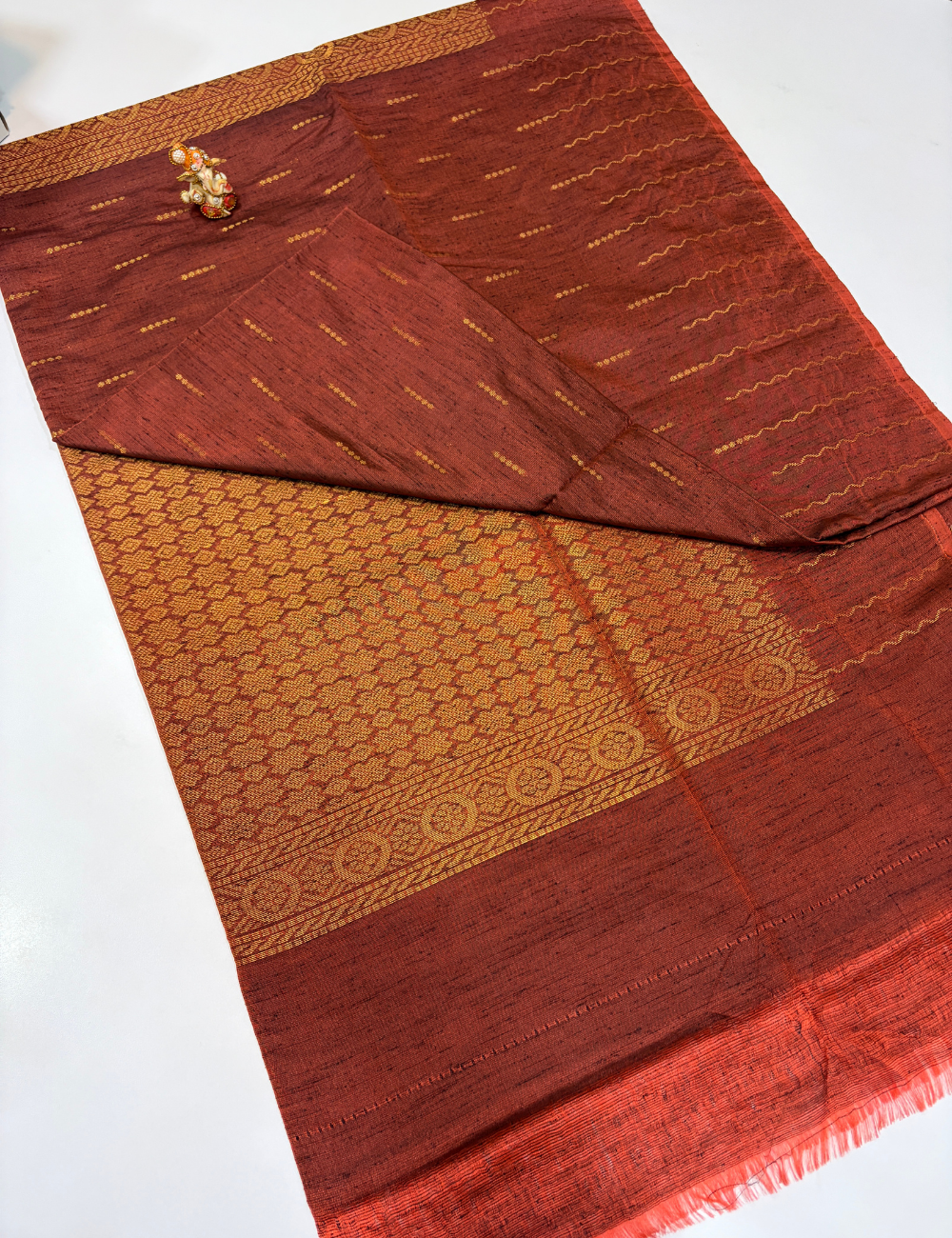 Rich Rust Brown Dubion Semi Softsilk Saree – Handloom