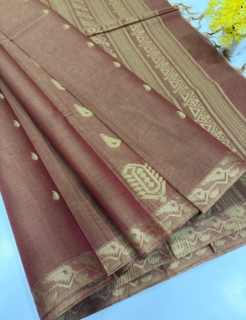 Negamam Pure Cotton Saree – Pastel Rust with Sandal Thread Putta Border