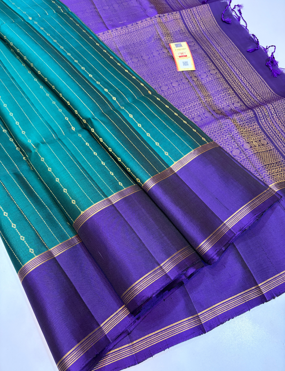 Deep Peacock Blue Vairaoosi Design Handloom Pure Softsilk Saree with Silk Mark – Royal Blue Pallu & Blouse