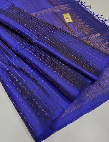 Royal Blue Borderless SilkMark Certified Handloom Pure Soft Silk Saree – Monotone Vairaoosi Design
