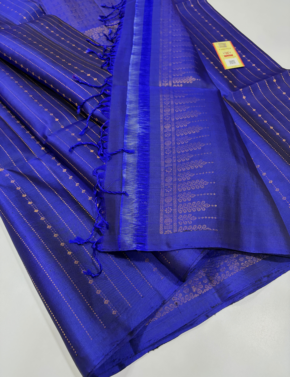 Royal Blue Borderless SilkMark Certified Handloom Pure Soft Silk Saree – Monotone Vairaoosi Design