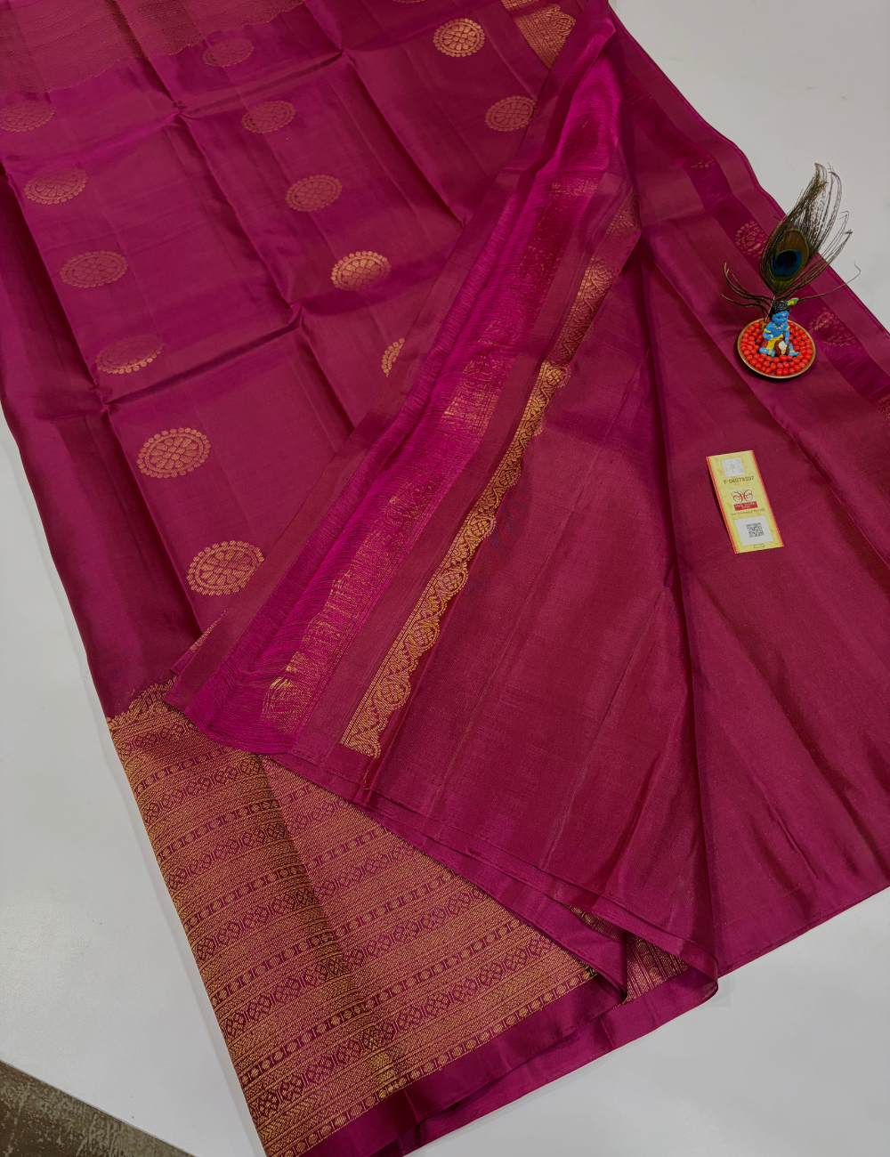 Handloom Pure Soft Silk Saree in Rani Pink with Self Colour Turning Border | Double Warp | Fancy Zari Buttas | Silk Mark Certified