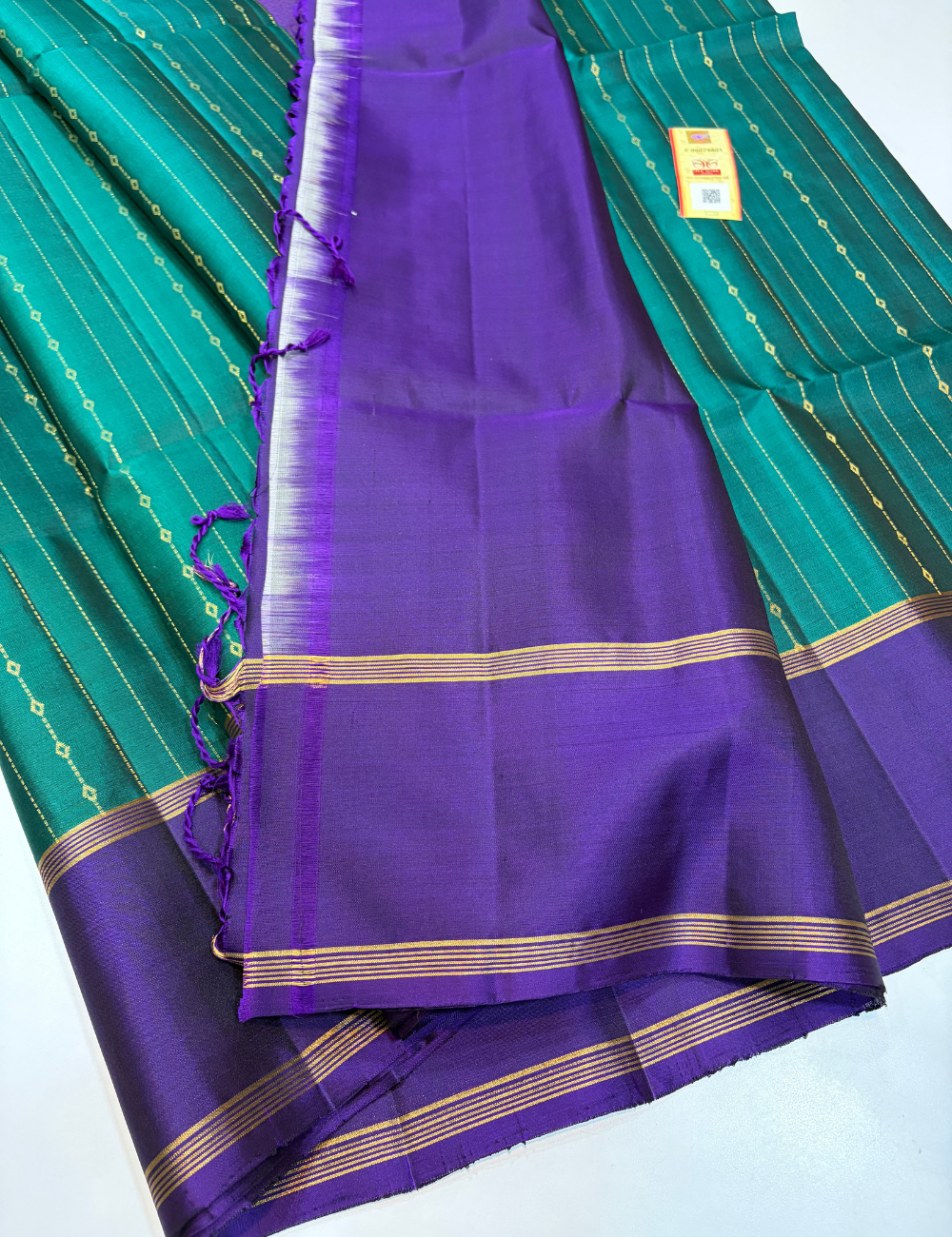 Deep Peacock Blue Vairaoosi Design Handloom Pure Softsilk Saree with Silk Mark – Royal Blue Pallu & Blouse