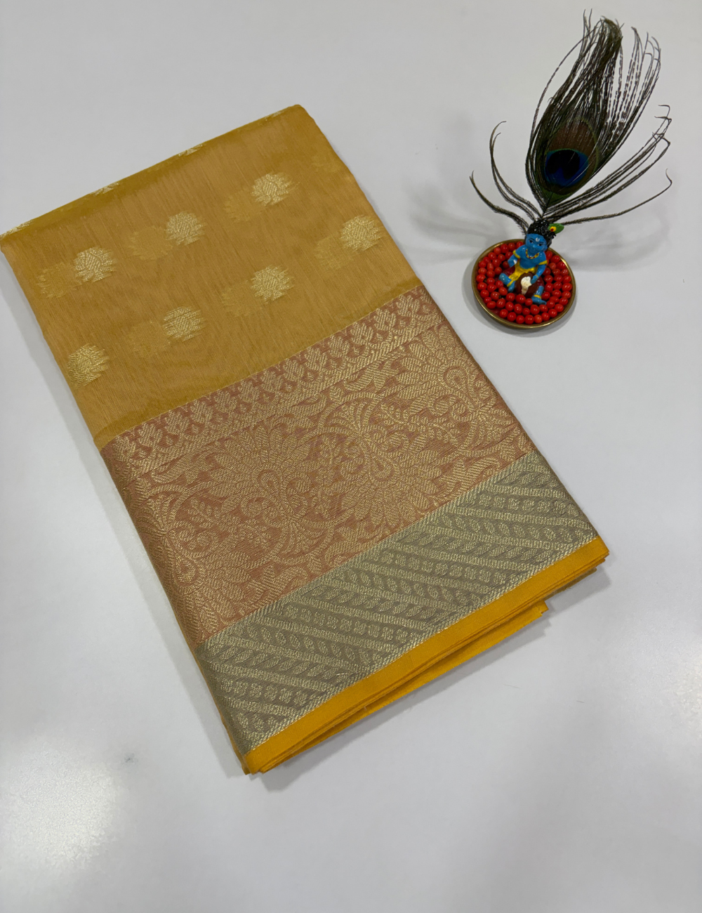 Golden Beige Monotone Handloom Silk Cotton 3 Pc Salwar Set | Elegant Self Weave Ethnic Wear