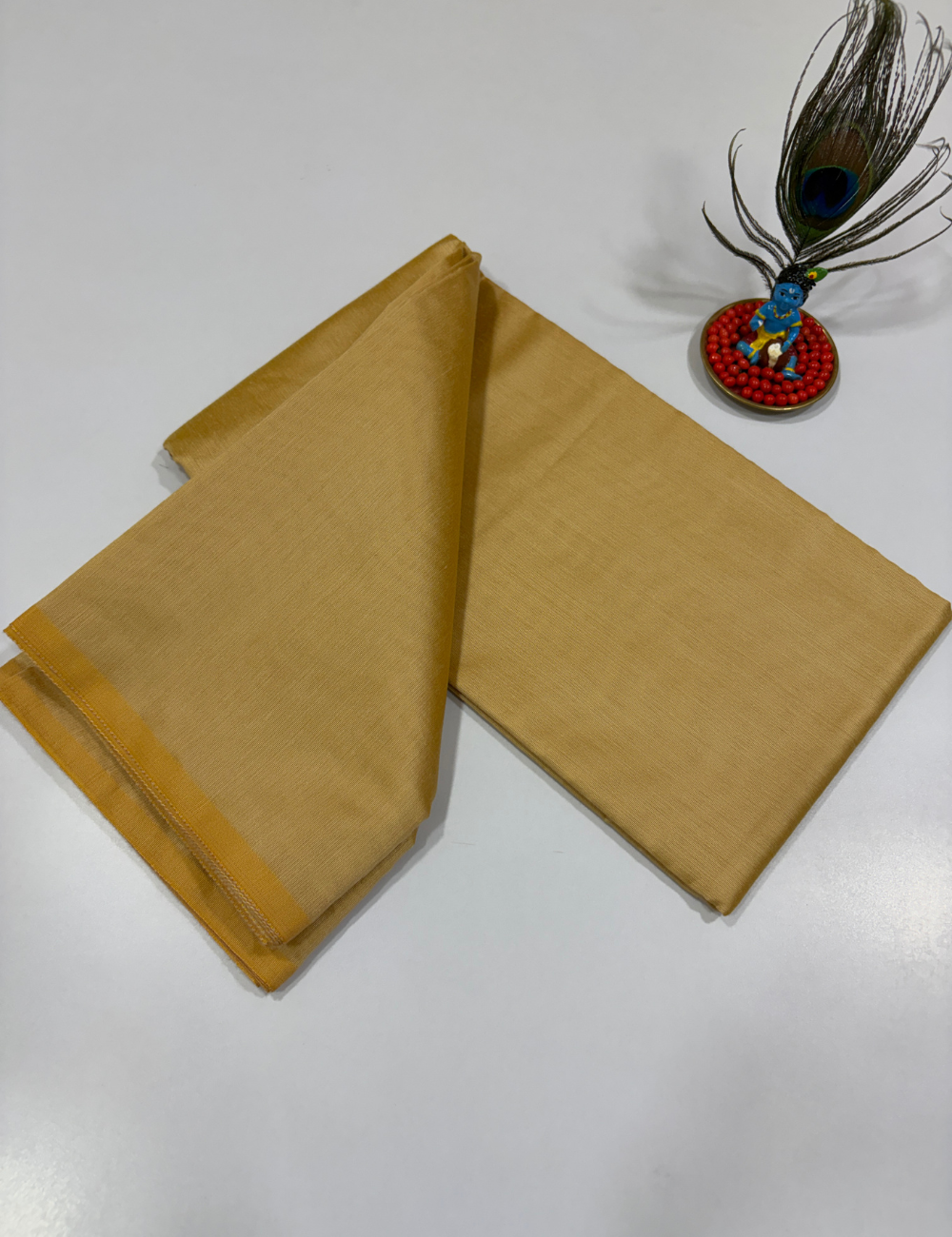 Golden Beige Monotone Handloom Silk Cotton 3 Pc Salwar Set | Elegant Self Weave Ethnic Wear