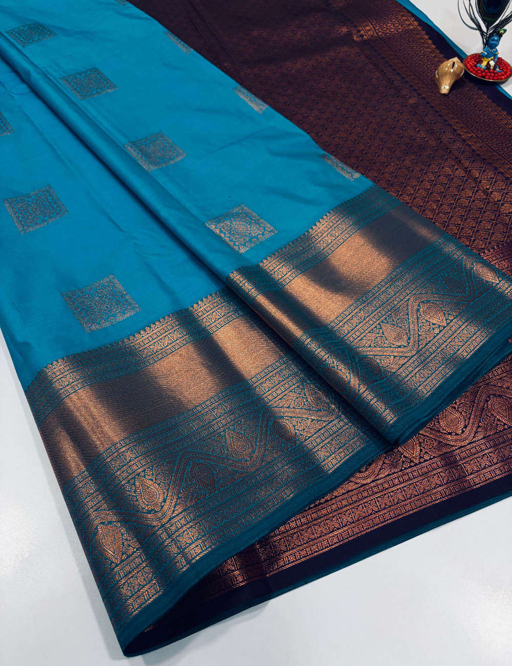 Anantha Blue Semi Soft Silk Saree with Violet Pallu & Rich Kanchi Border