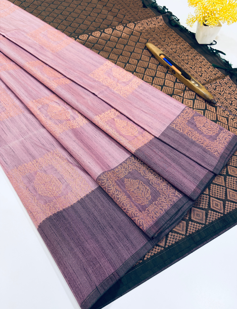 Aurelia Soft Silk Saree – Vintage Rose with Regal Plum