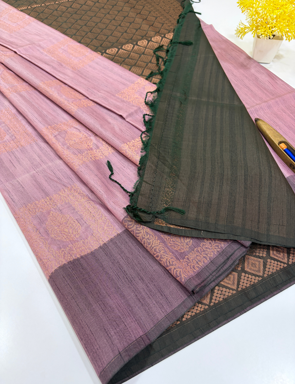 Aurelia Soft Silk Saree – Vintage Rose with Regal Plum