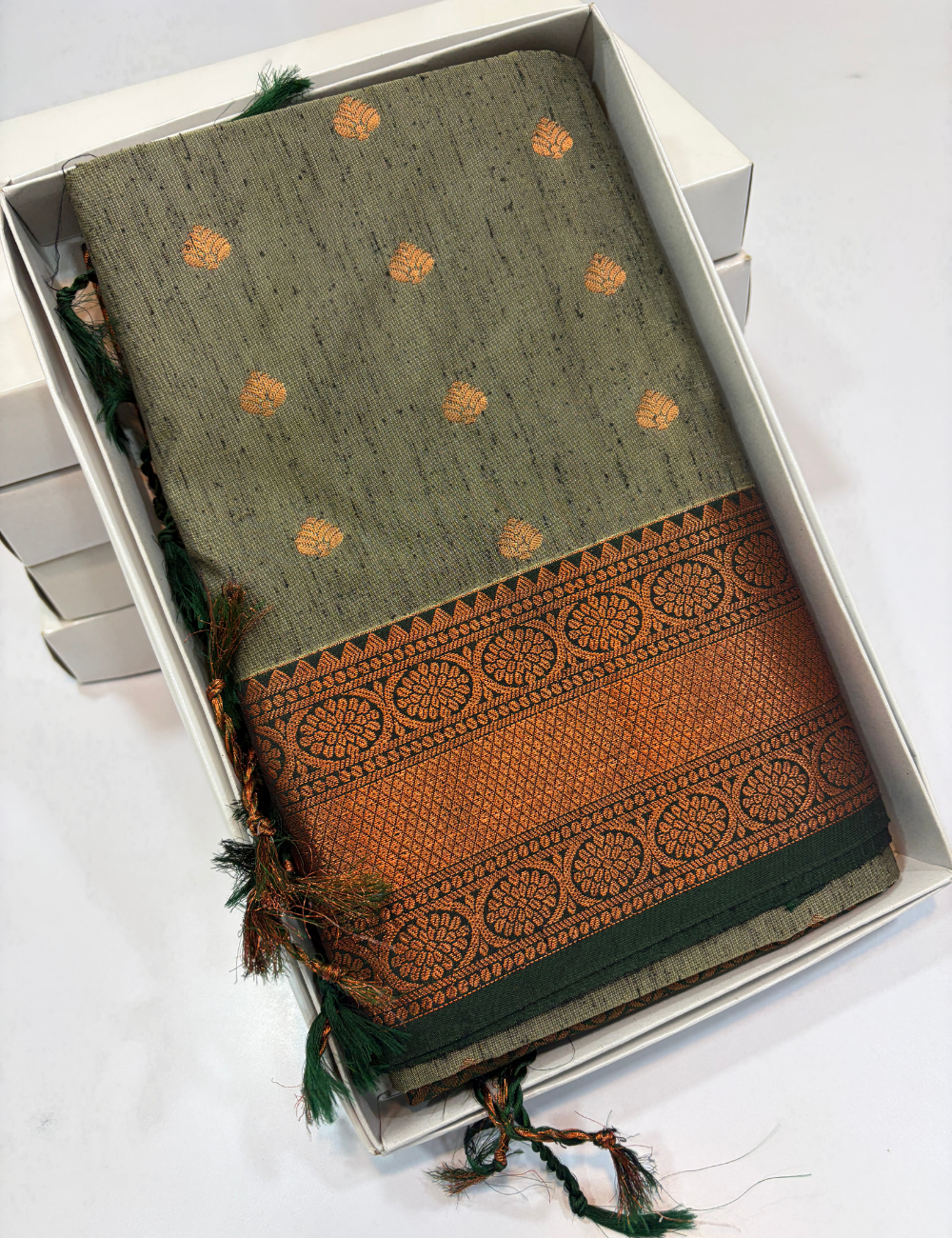 Magenta Green with Bottle Green Kanchi Border Dubion Semi Silk Saree – Handloom