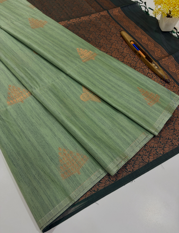 Muted Sage Green Soft Silk Saree with Bottle Green Pallu | Elegant Festive & Traditional Wear