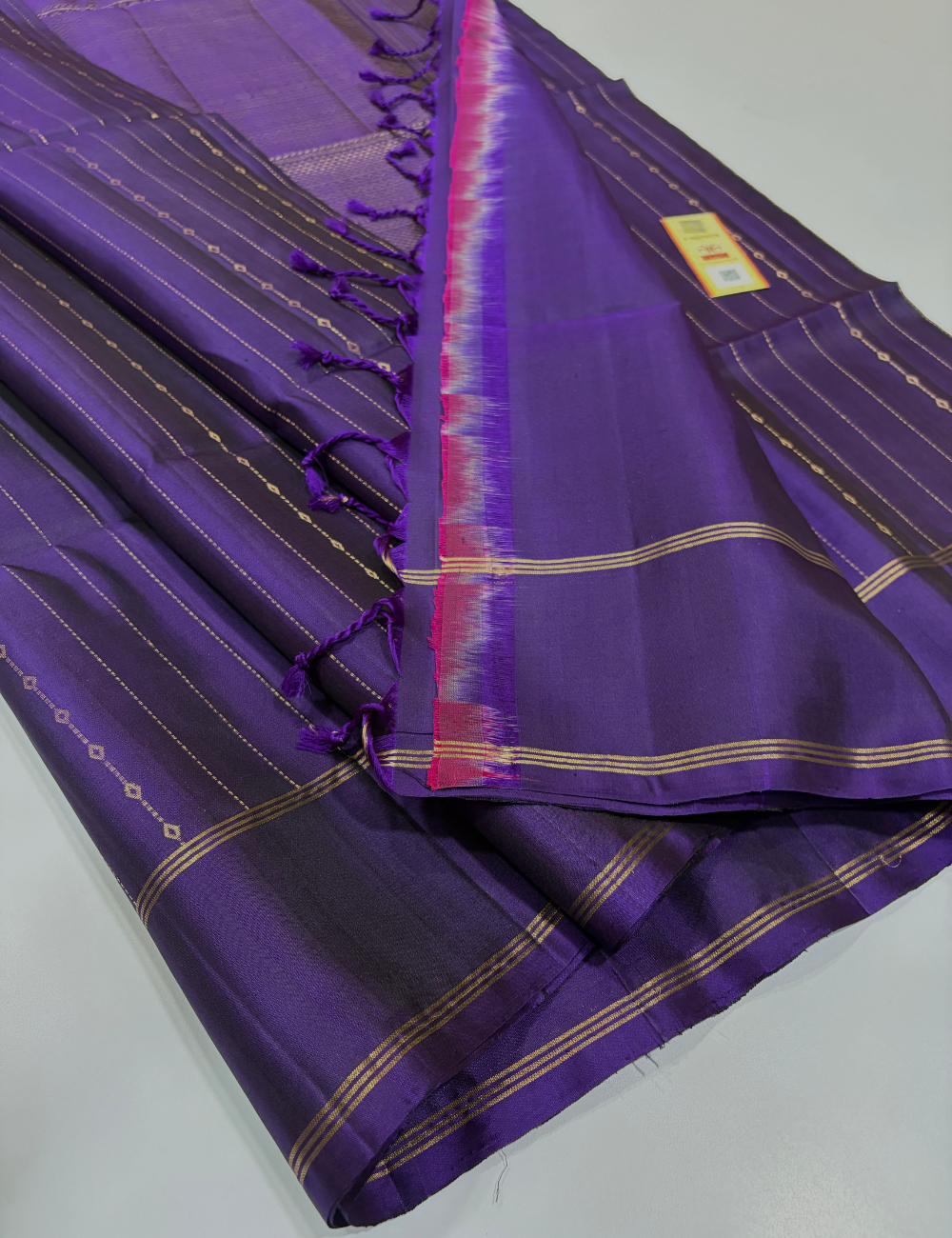Violet Borderless SilkMark Certified Handloom Pure Soft Silk Saree with Monotone Blouse – Vairaoosi Design